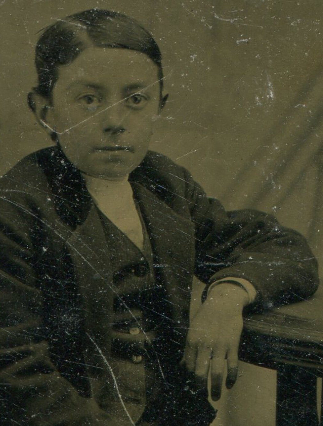 Tintype Portrait: Young Boy with Wide-Eyed Expression, Vintage Photo Rare