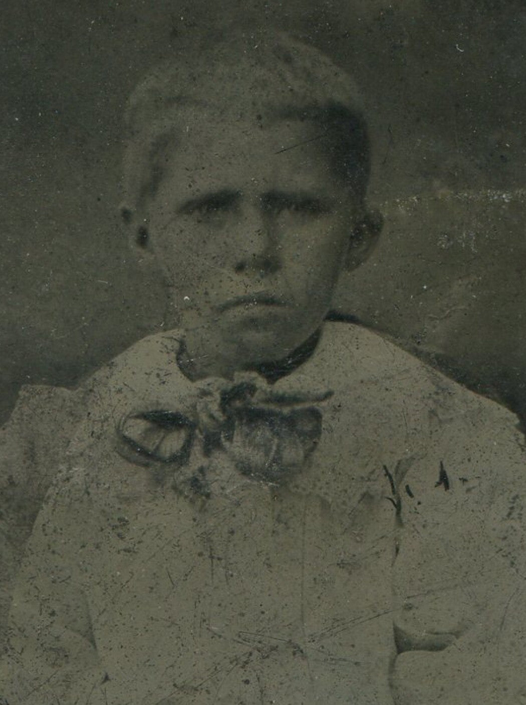 Grumpy Boy in Big Bow Tie Tintype Photograph - Vintage Original Photo Rare