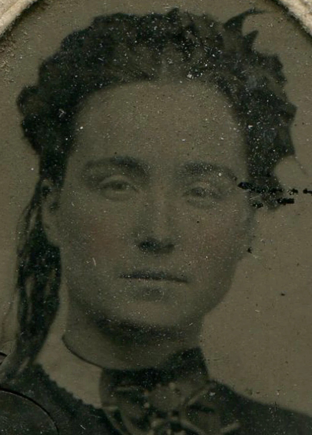 Vintage Tintype Photograph Woman Squinty Eyes Period Paper Matte 4x2.5 in