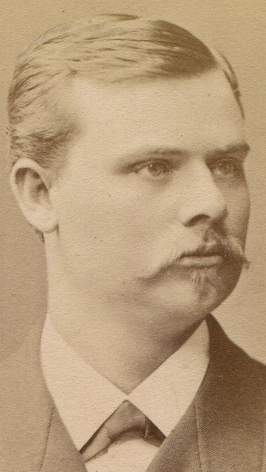 WEAK CHINNED MAN W/ MUSTACHE AND SOUL PATCH. CDV. STOCKHOLM, SWEDEN.