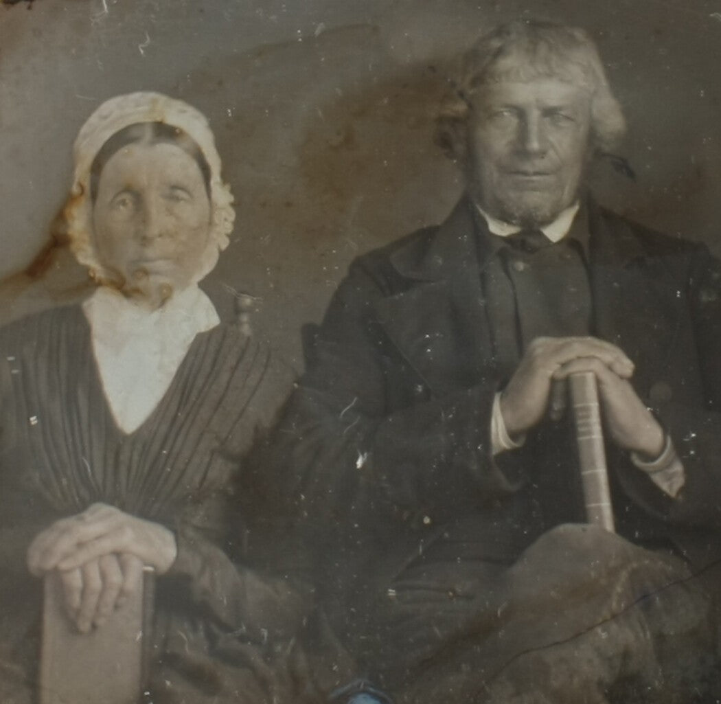 Daguerreotype 6th Plate Old Couple Portrait Holding Books - Vintage Photo