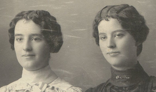 Vintage sisters portrait in matching hair and dress, Medford, Oregon photo,