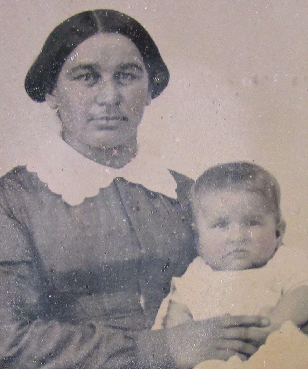 Vintage Ambrotype: Woman Holding Baby - 6th Plate, Glass & Foil, Original Early