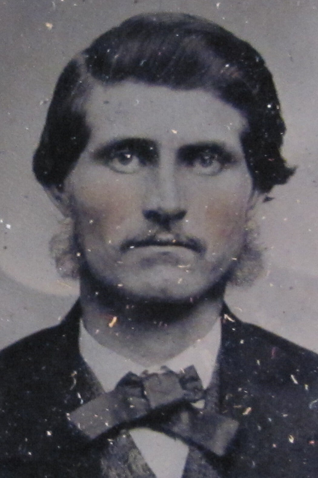 Vintage 9th-Plate Tintype Portrait in Full Case, Hand-Tinted Face, Scraggy Beard