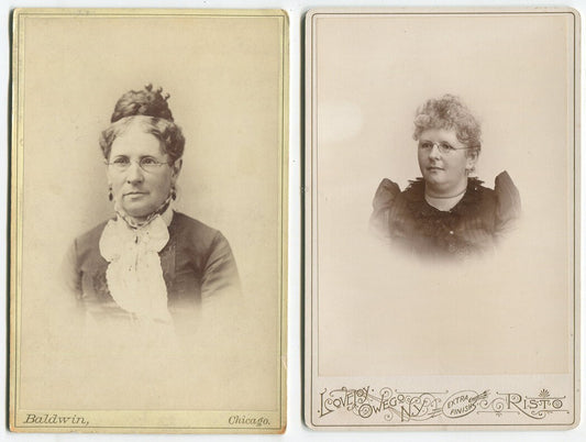 Vintage Women with Reading Glasses Cabinet Card Set: 2 Authentic Original