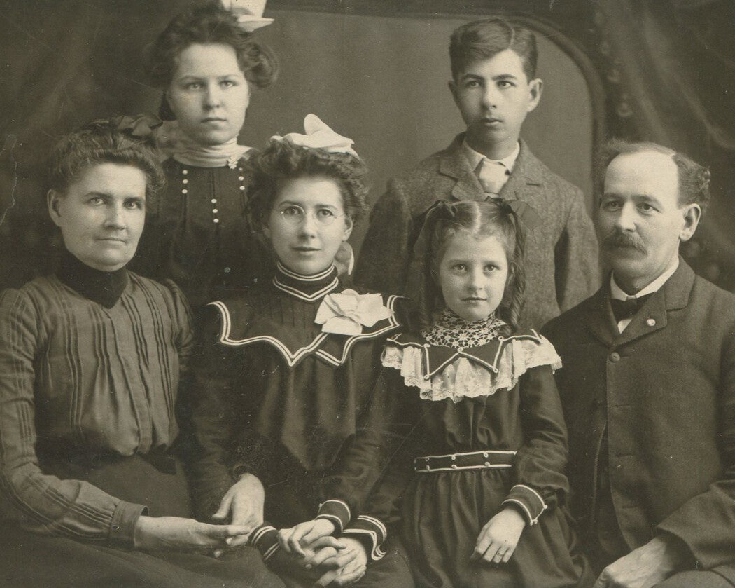 Stunning Vintage 1900 Family Portrait: Parents with Four Children, Card Photo