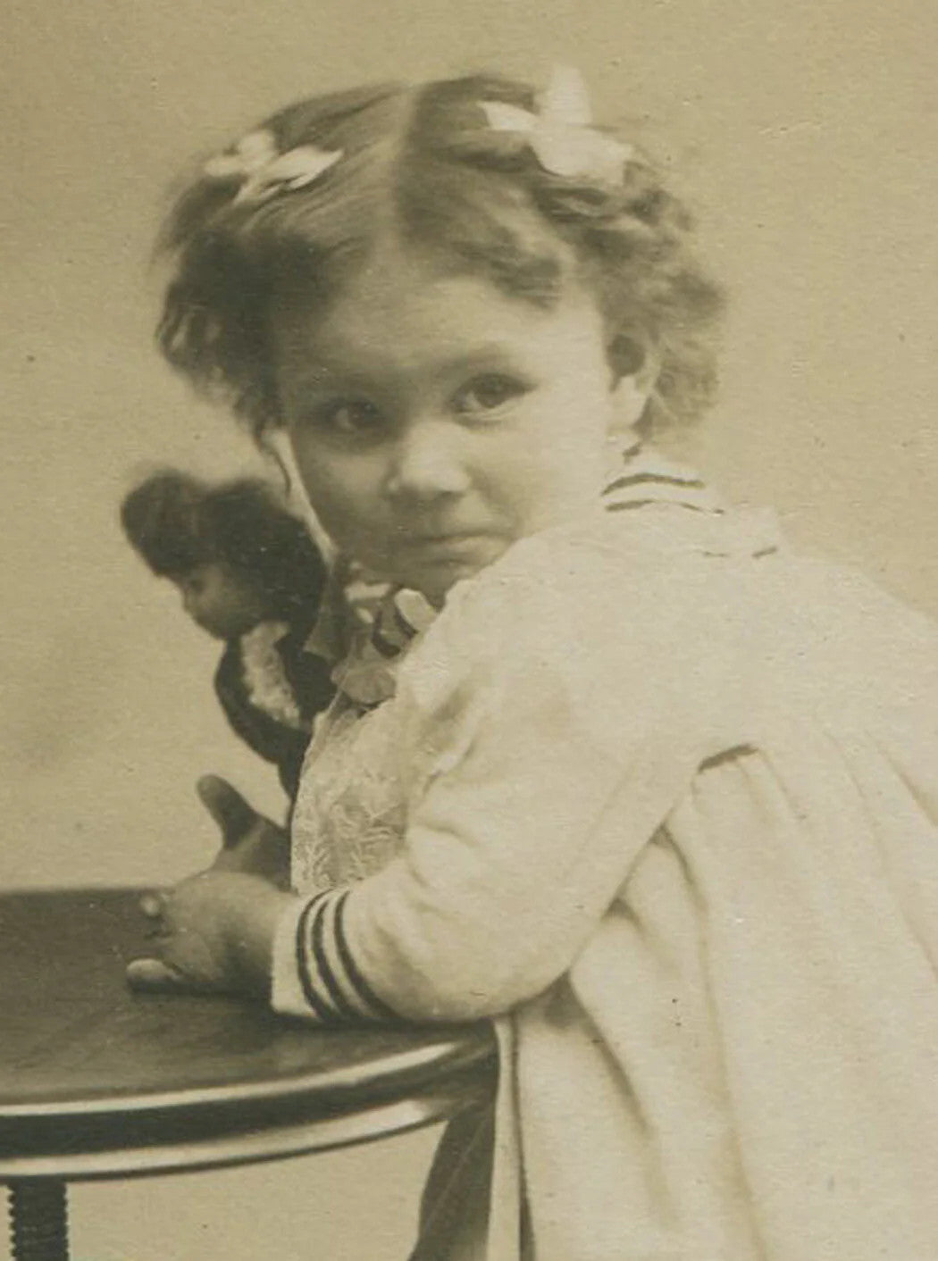 Charming Vintage Cabinet Card Photo: Cute Young Girl with Doll, Original Early
