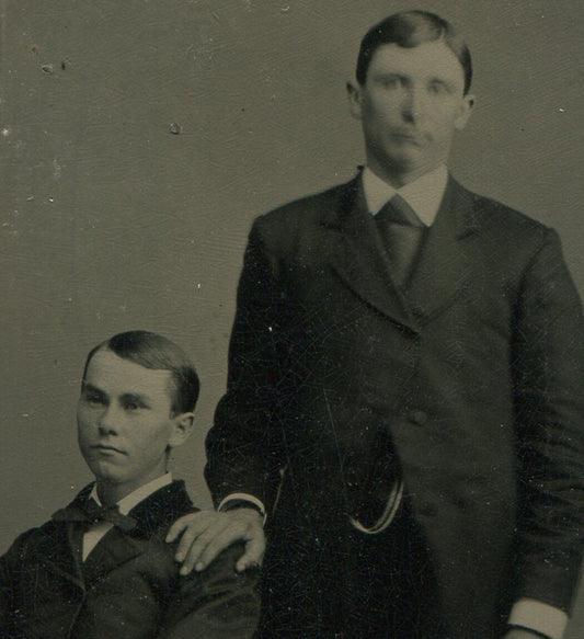 Vintage Tintype Portrait: Two Young Men in Affectionate Pose, 19th Century