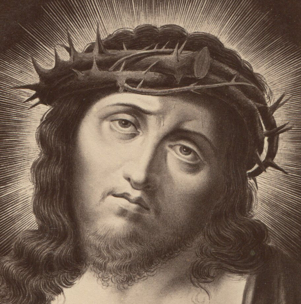 CHRIST/CROWN OF THORNS. PHOTO OF ARTWORK. CABINET CARD.