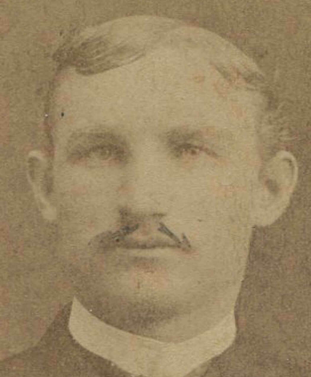 MAN, STANDING POSE, MUSTACHE, WATCH FOB. CABINET CARD. CLINTON, IOWA.