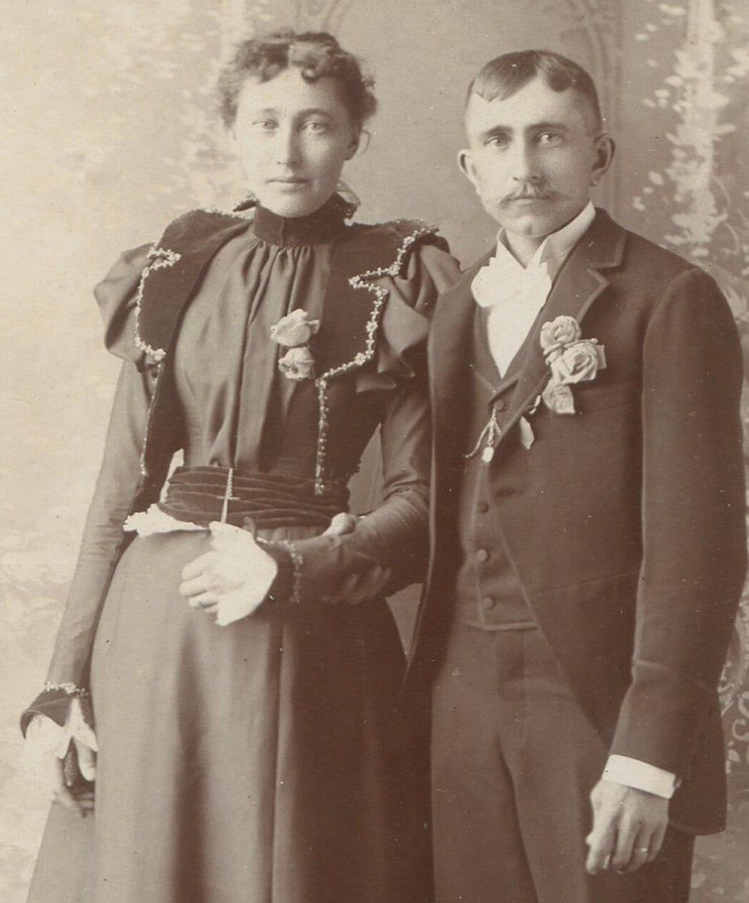 Vintage wedding portrait on cabinet card - Branch Preston, Iowa; classic Midwest