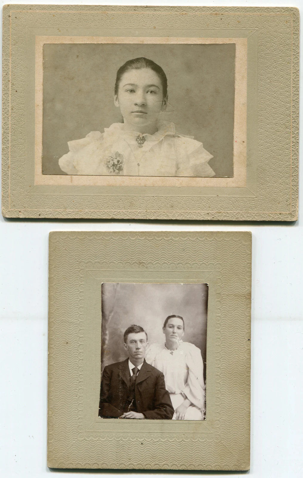 Vintage Black & White Photo Pair – Two-Set: Woman and Woman with Man, Mounted