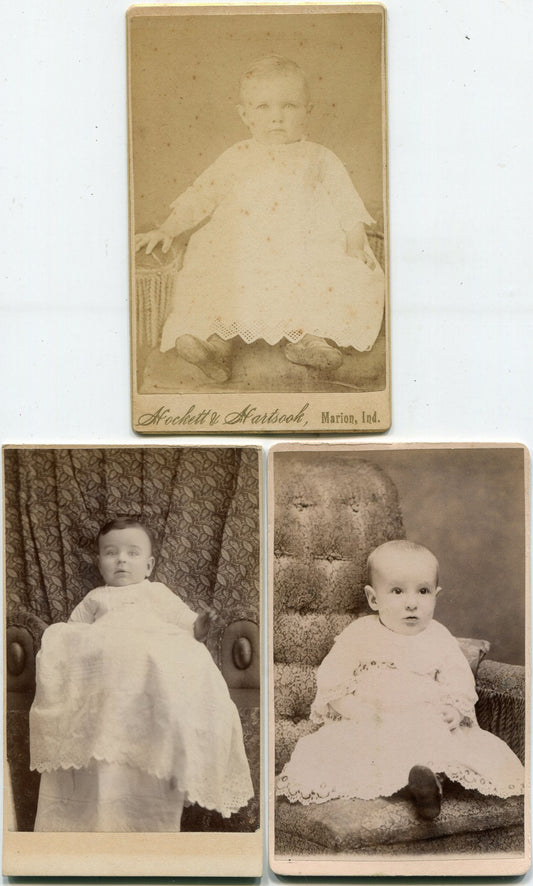 BABY PHOTOS, CDV 3 SET. ONE MAKER MARK,  MARION, INDIANA.
