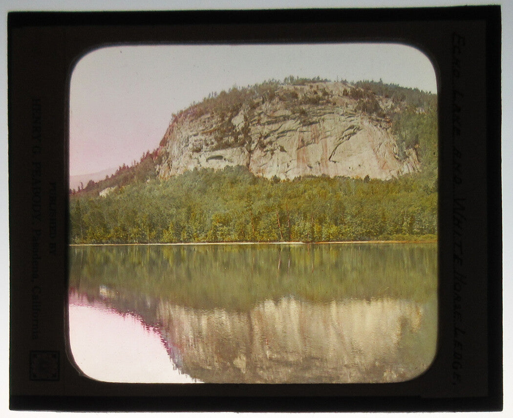 ECHO LAKE, WHITE HORSE LEDGE. NEW HAMPSHIRE. PHOTO ON GLASS, HAND COLORED.