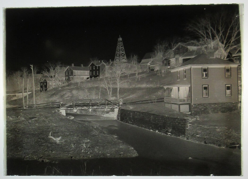 ALLEGHENY COUNTY, PA. BRIDGE AND STREAM. 5 X 7 GLASS PLATE NEGATIVE,CIRCA 1910s
