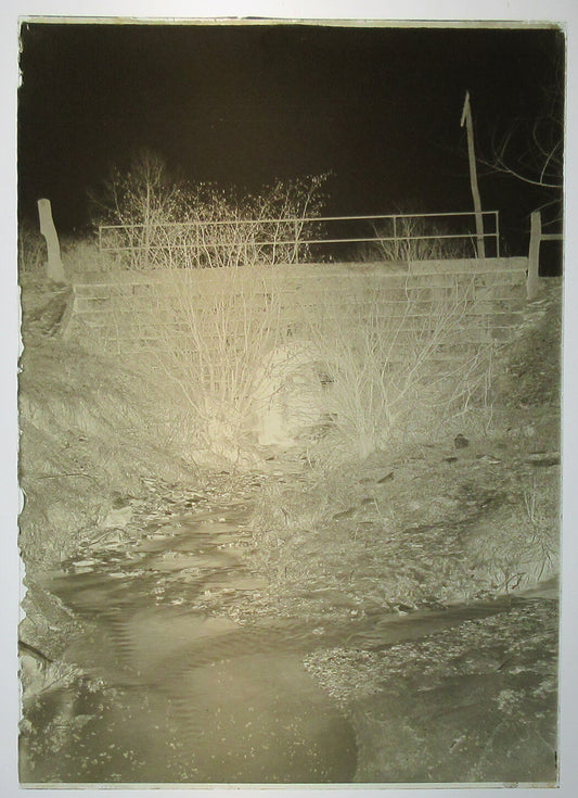 ALLEGHENY COUNTY, PA. BRIDGE AND STREAM. 5 X 7 GLASS PLATE NEGATIVE,CIRCA 1910s.
