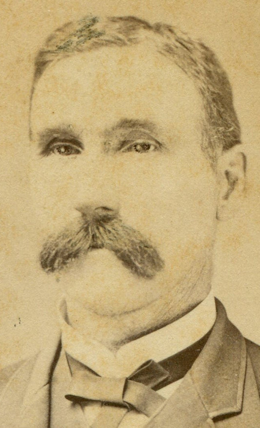 MAN W/MUSTACHE KNOWN TO TALK TO HIMSELF. CDV.