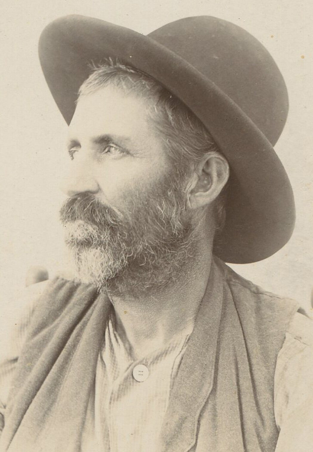 Vintage Cabinet Card Photo: Grizzled Cowboy with Beard in Hat - Bearded Portrait