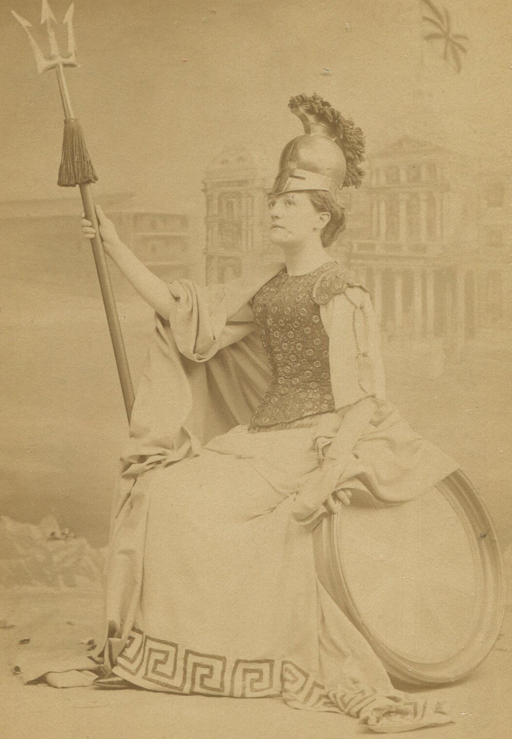 Vintage cabinet card: Theatrical portrait - woman in warrior costume, Richmond;