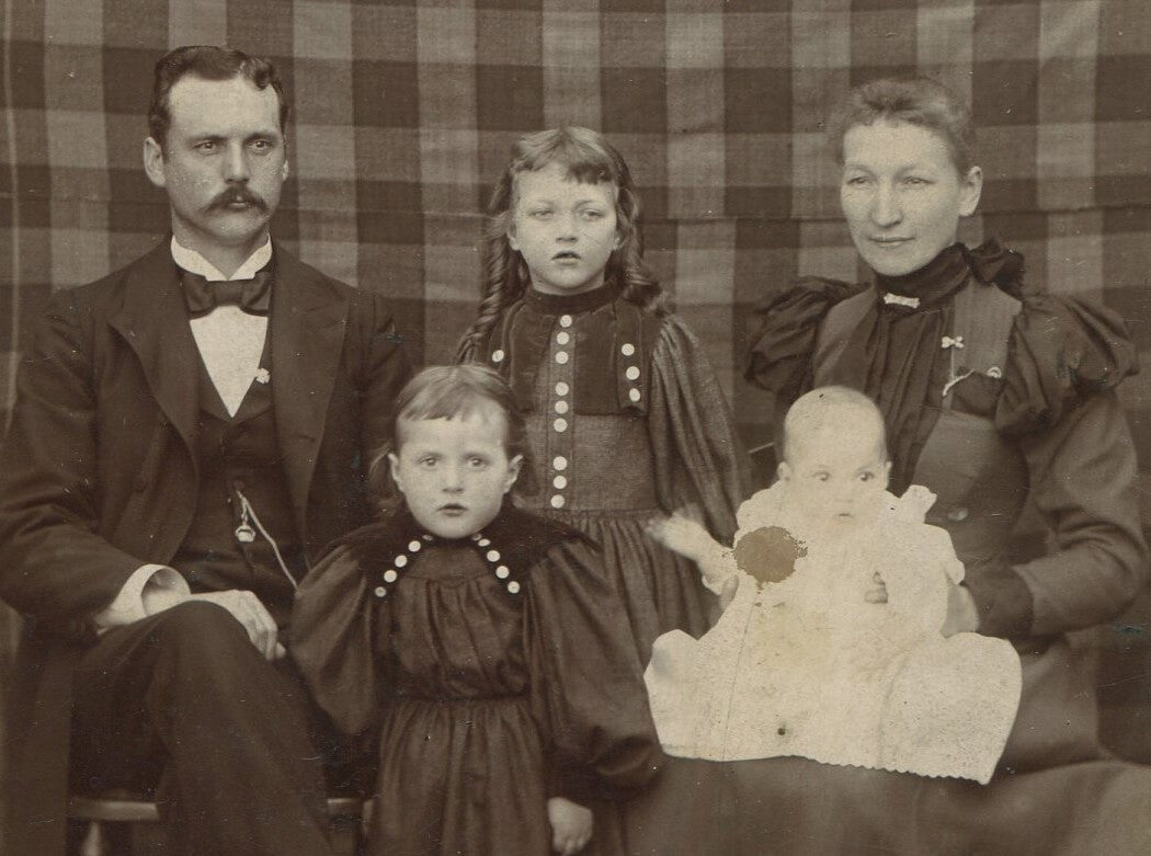 Vintage Cabinet Card: Parents with Young Children, Historic Family Photograph,
