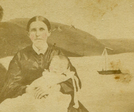MOTHER HOLDING BABY. FANTASTIC PAINTED BACKGROUND. CDV. BETHLEHEM, PA.