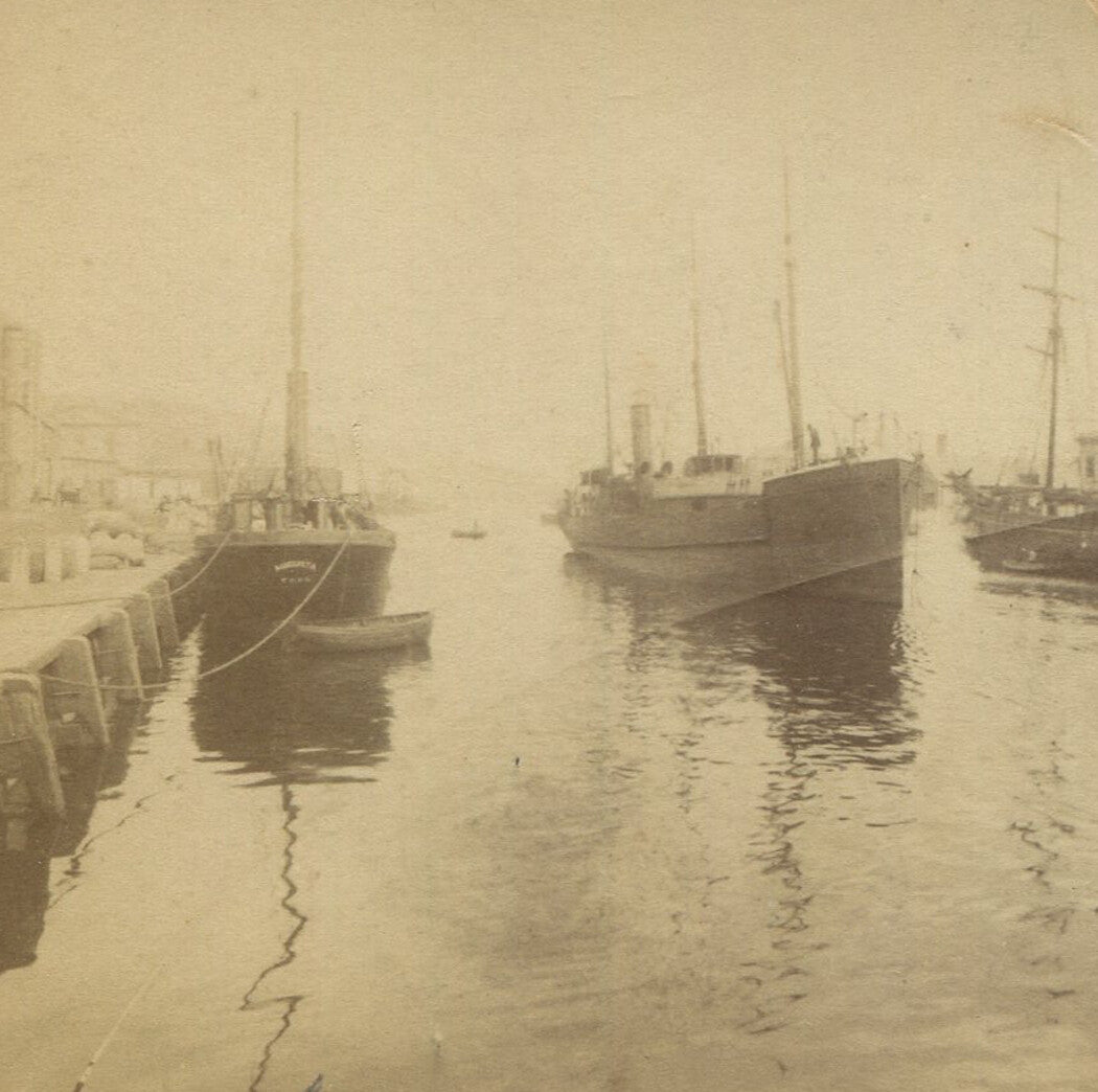 LOVELY BOATS ON LEE RIVER. CORK, IRELAND. STEREOVIEW.