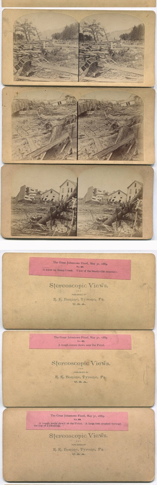 JOHNSTOWN FLOOD AFTERMATH. 13 SET STEREOVIEWS BY R.K. BONINE.