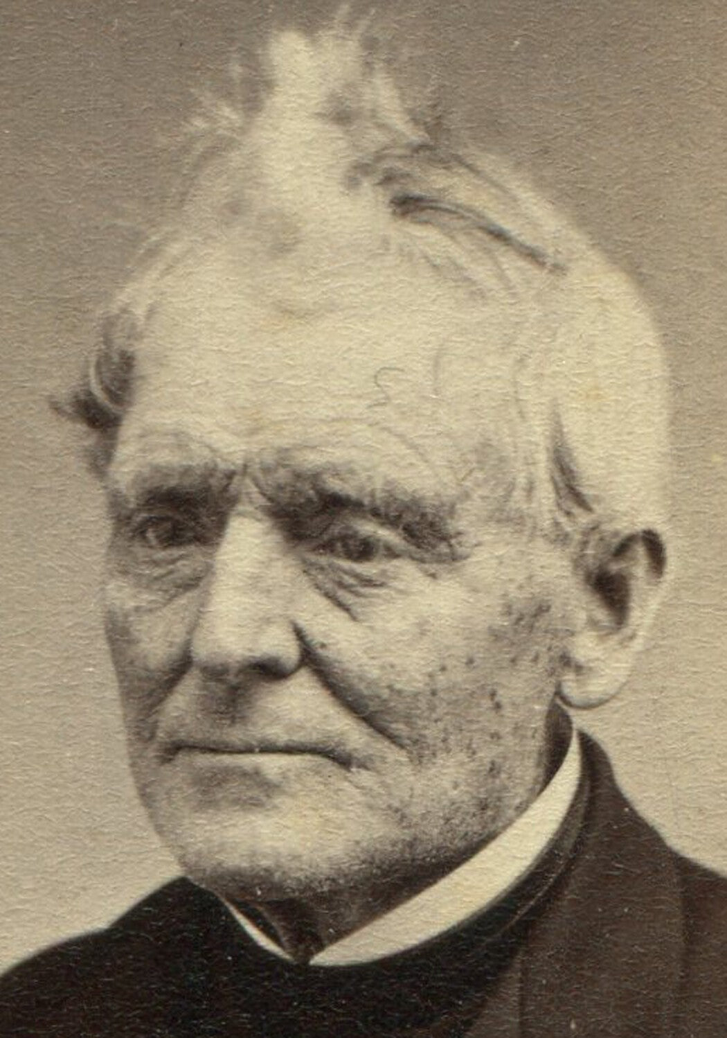 OLD MAN, MIDDLE DISTANCE GAZE, KEWPIE DOLL HAIR. CDV. SARATOGA, N.Y.