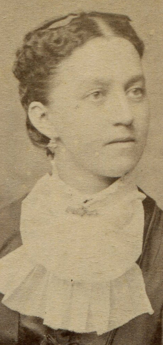 WOMAN WEARING EARRINGS, BIB FRONT DRESS. CDV. BETHLEHEM, PA.