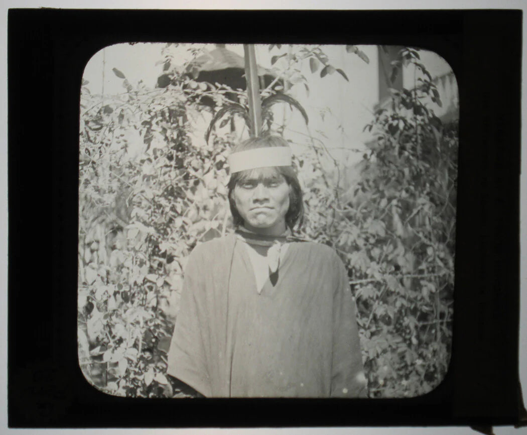 INDIGENOUS PERUVIAN MAN. RIO PERENE, PERU. PHOTO ON GLASS.