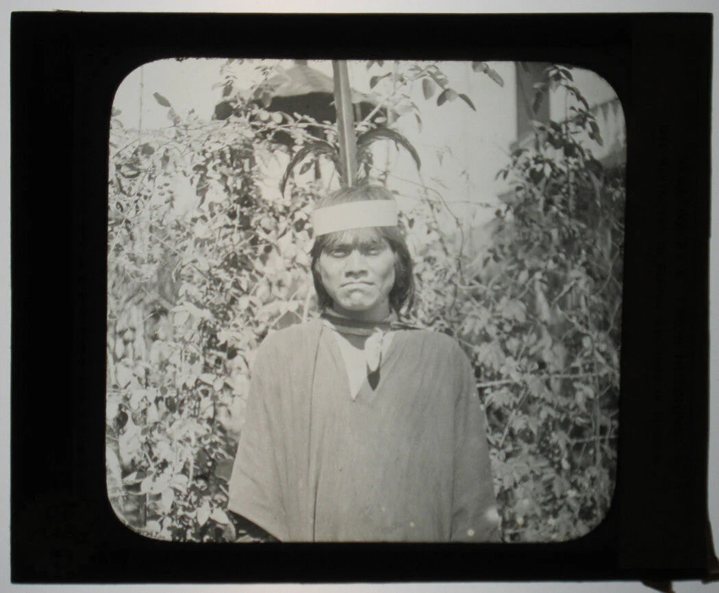INDIGENOUS PERUVIAN MAN. RIO PERENE, PERU. PHOTO ON GLASS.
