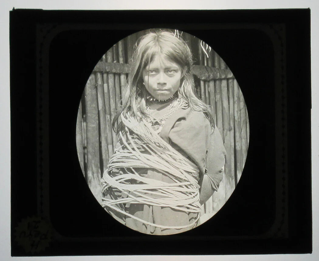 INDIGENOUS CAMPA GIRL. PERU. PHOTO ON GLASS.