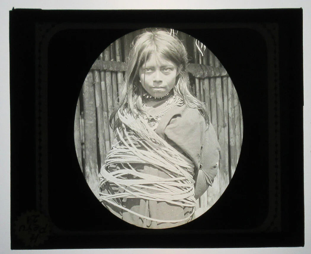 INDIGENOUS CAMPA GIRL. PERU. PHOTO ON GLASS.