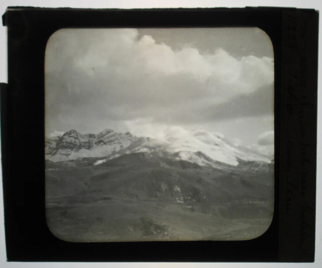 SNOW CAPPED MOUNTAINS. PERU. PHOTO ON GLASS.