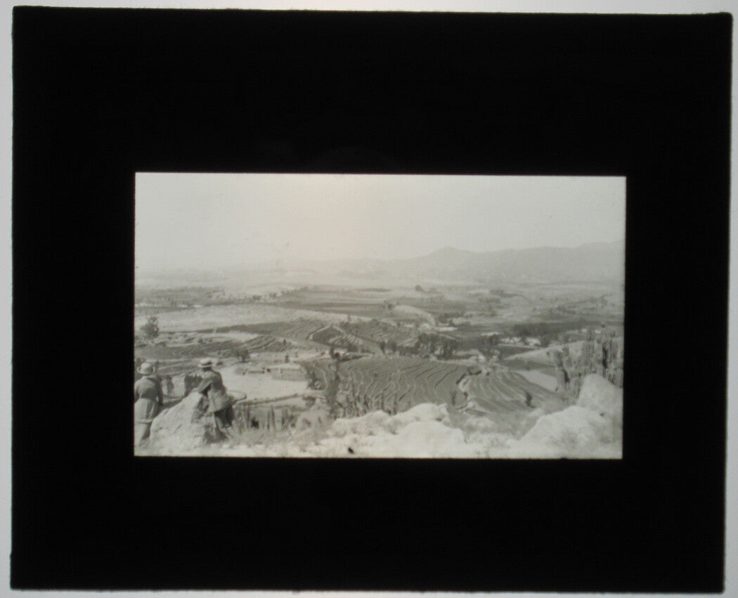 EUROPEAN COUPLE VIEW CULTIVATED TERRACE NEAR AREQUIPA, PERU. PHOTO ON GLASS.