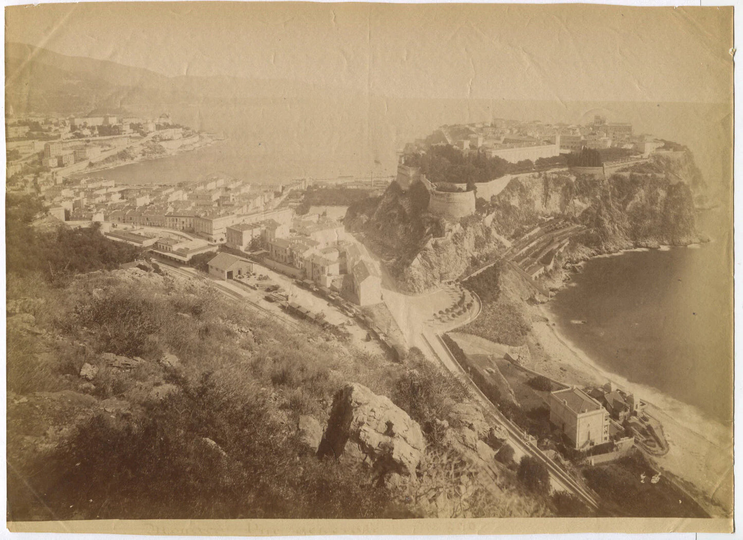 Rare Vintage Albumen Photo 8x10 - Protected Italian Village on Cliffs Above the Sea, Unmounted