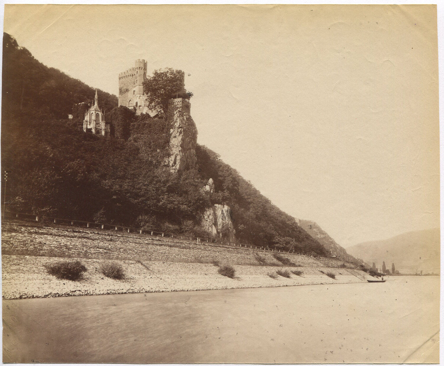CASTLE RUINS NEXT TO SMALL ORNATE CHURCH ON HILLSIDE ABOVE SEA.UNMOUNTED ALBUMEN