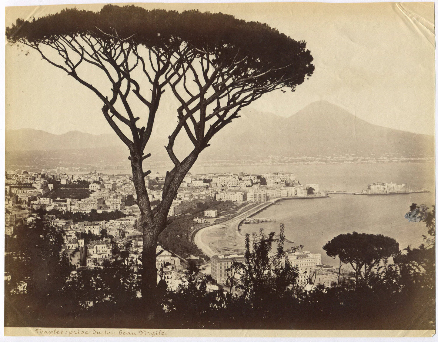 Vintage Bird's-Eye View of Naples, Italy - Unmounted Albumen Photo 8x10, Original Vintage Photograph