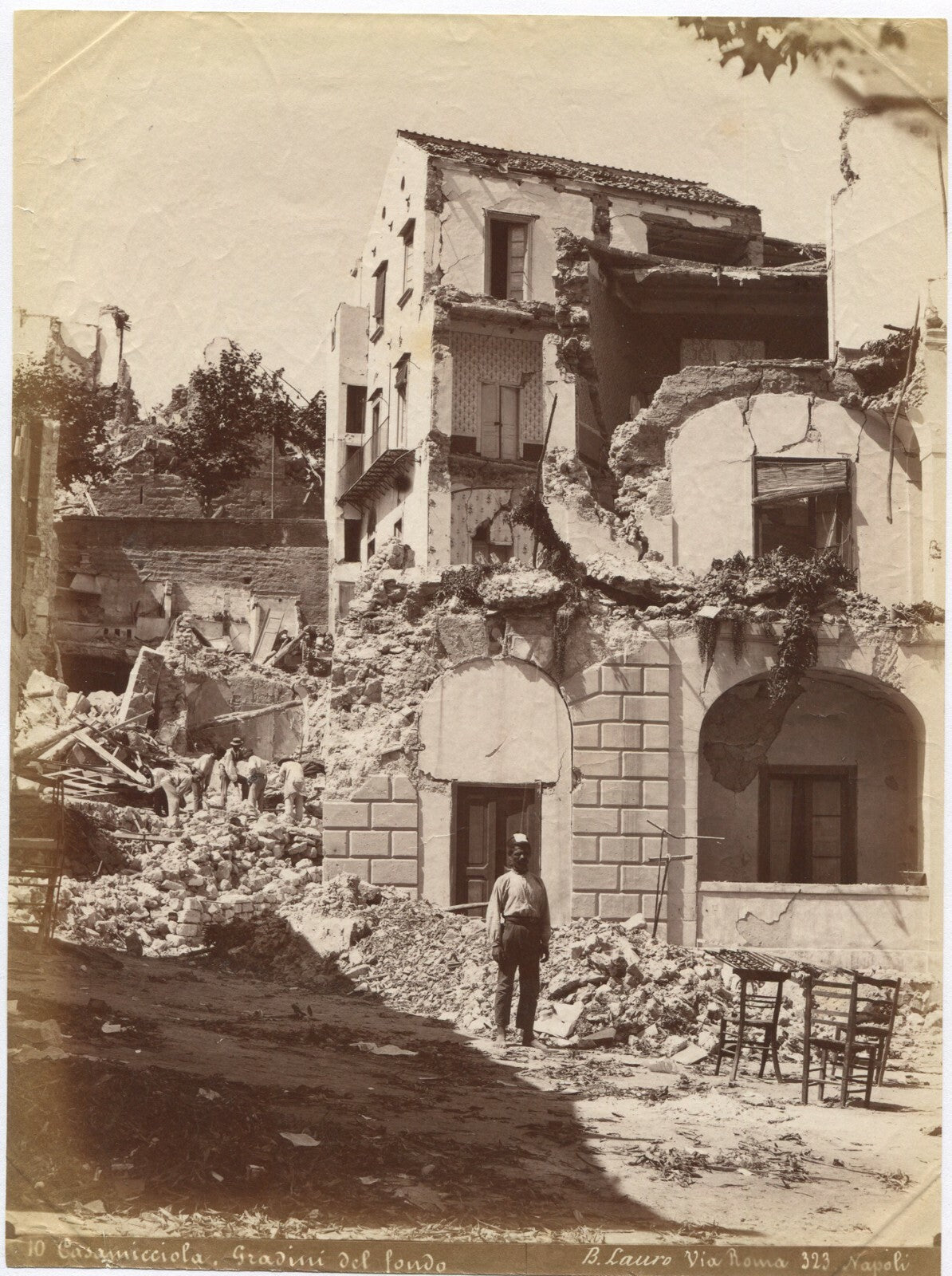 Vintage Albumen Photo: Naples Earthquake Aftermath, Man Outside Ruined Home,