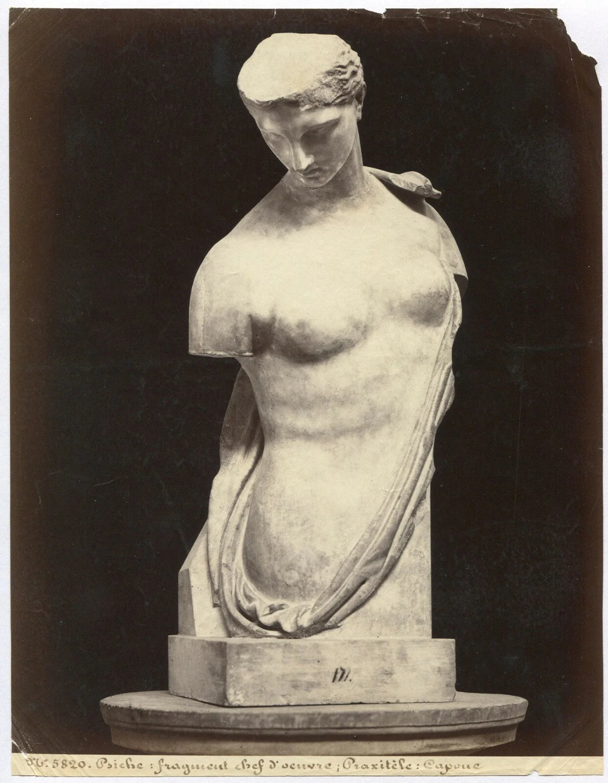 Vintage albumen photograph of a female figure sculpture, unmounted 8x10, original old photo