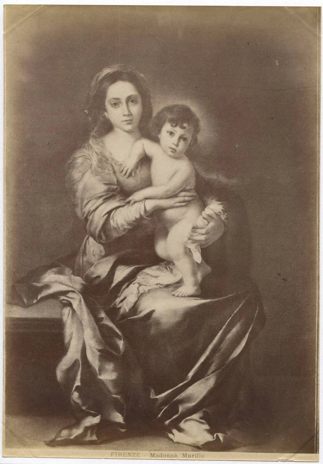 Vintage Murillo Madonna and Child Photo – Unmounted Albumen Print, 8x10 in, Original Old Photo