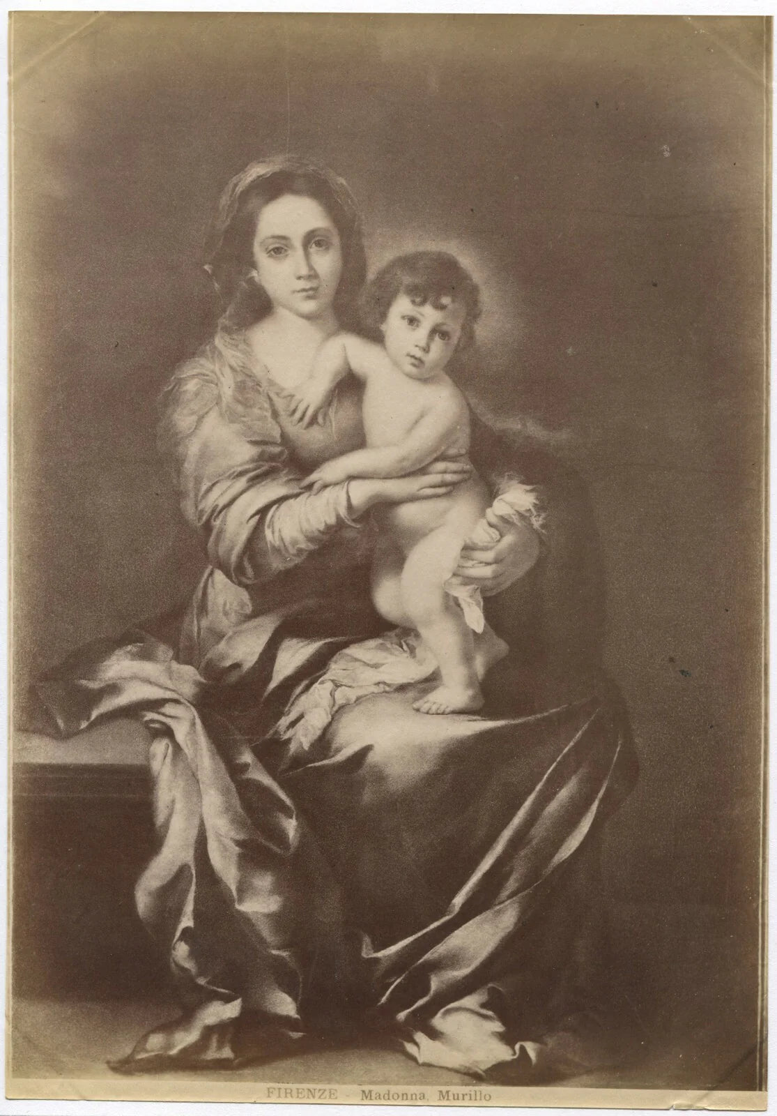 Vintage Murillo Madonna and Child Photo – Unmounted Albumen Print, 8x10 in, Original Old Photo