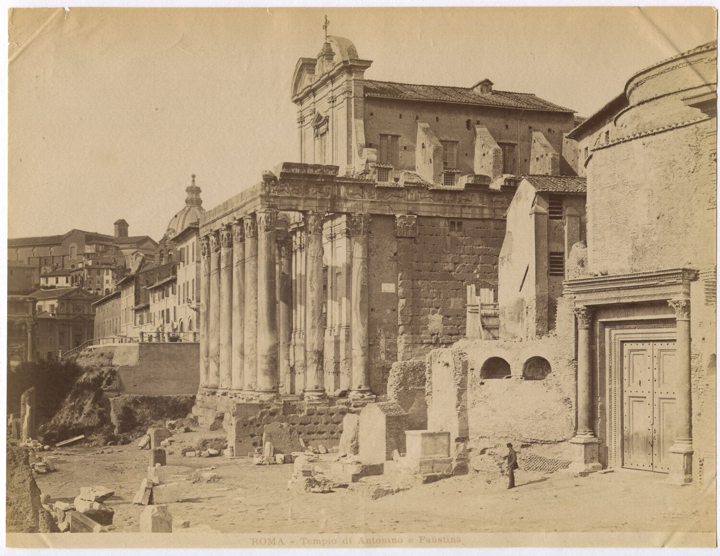 Vintage Roman Ruins Photo - Temple of Antonino Faustina, Unmounted Albumen 8x10