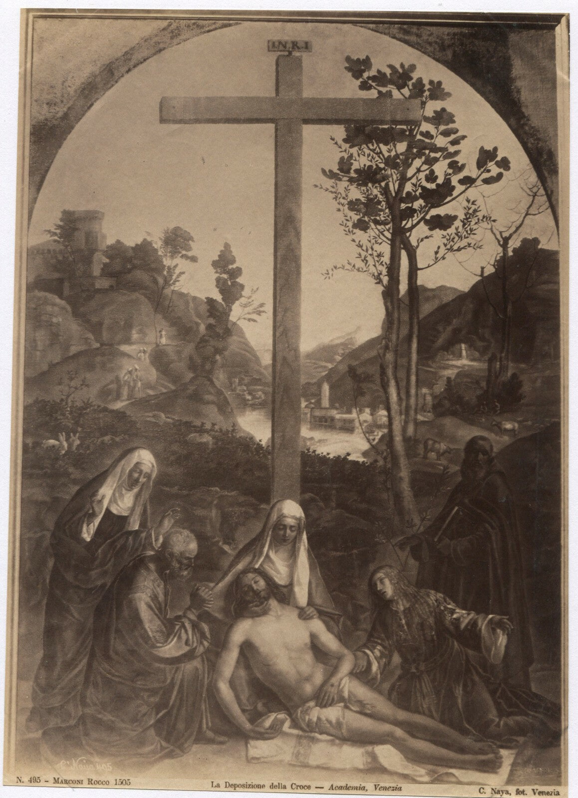 Vintage albumen photo Christ in Death at the Cross, unmounted religious art,
