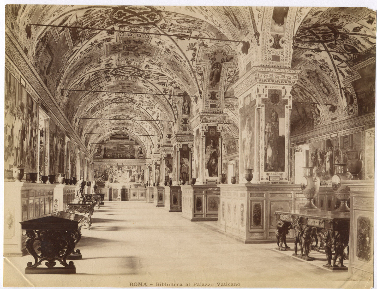 Vintage Vatican Library Interior Photo - Unmounted Albumen Print 8x10, Ready for