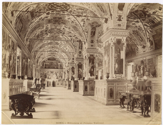 Vintage Vatican Library Interior Photo - Unmounted Albumen Print 8x10, Ready for