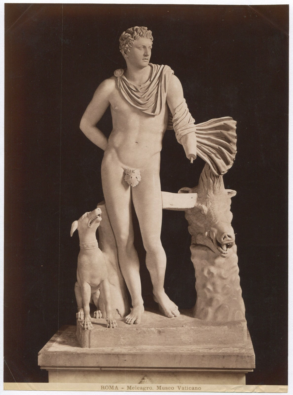 Vintage Albumen Photo: Sculpture of Figure with Dog, Unmounted 8x10, Original
