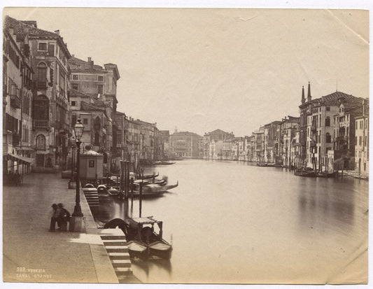 Vintage Venice Canal Photo - Unmounted Albumen Print with Gondolas & Historic