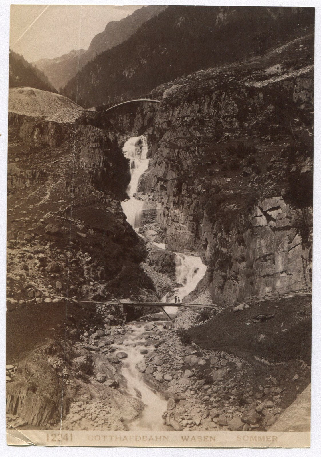 GOTTHARDBAHN WASEN, WATER FALL. UNMOUNTED ALBUMEN.
