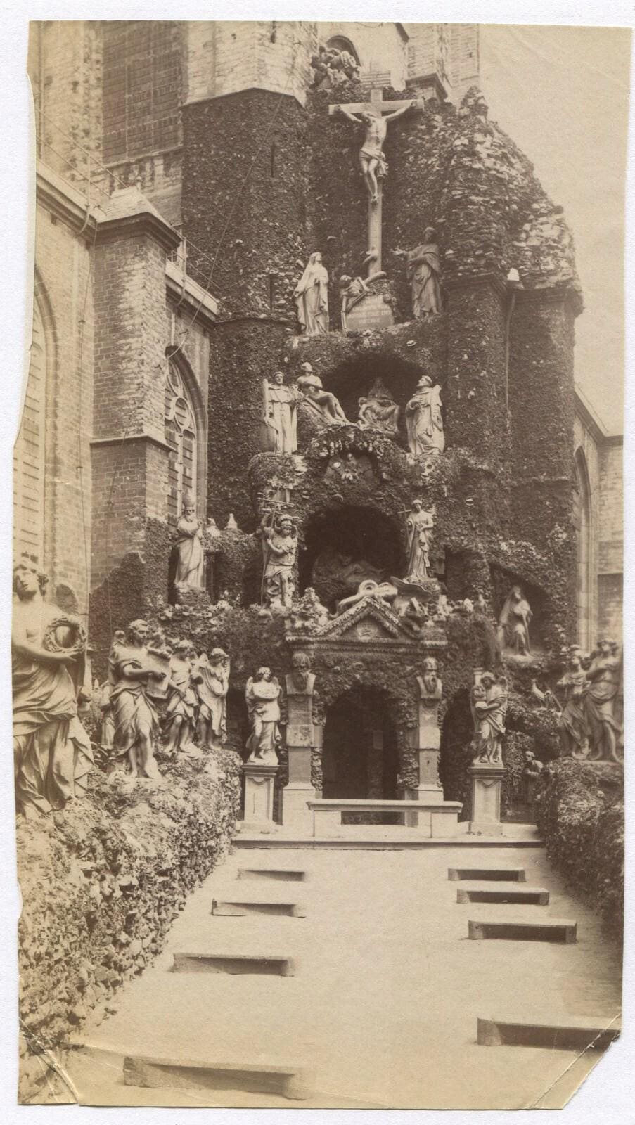 Vintage Albumen Photograph Church Facade With Sculpture Figures, Unmounted 4x7